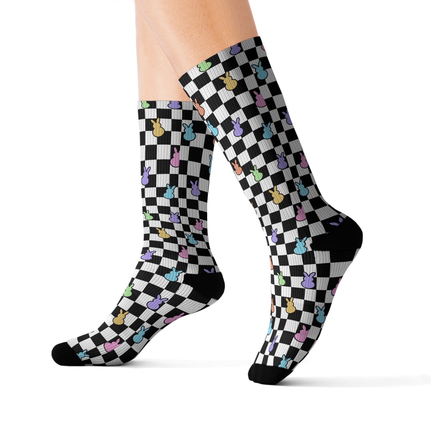 Colorful Checkerboard Bunny Socks