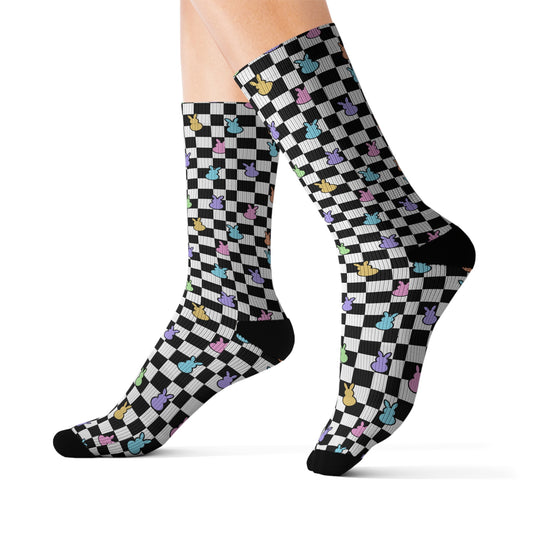 Colorful Checkerboard Bunny Socks